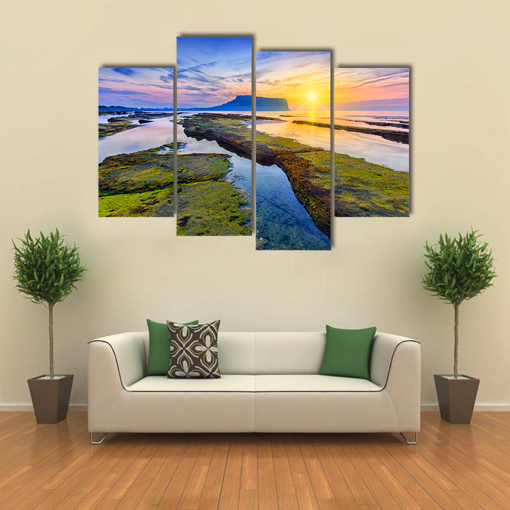 Sunrise at Seongsan Ilchulbong, Jeju island, South Korea multi panel canvas wall art