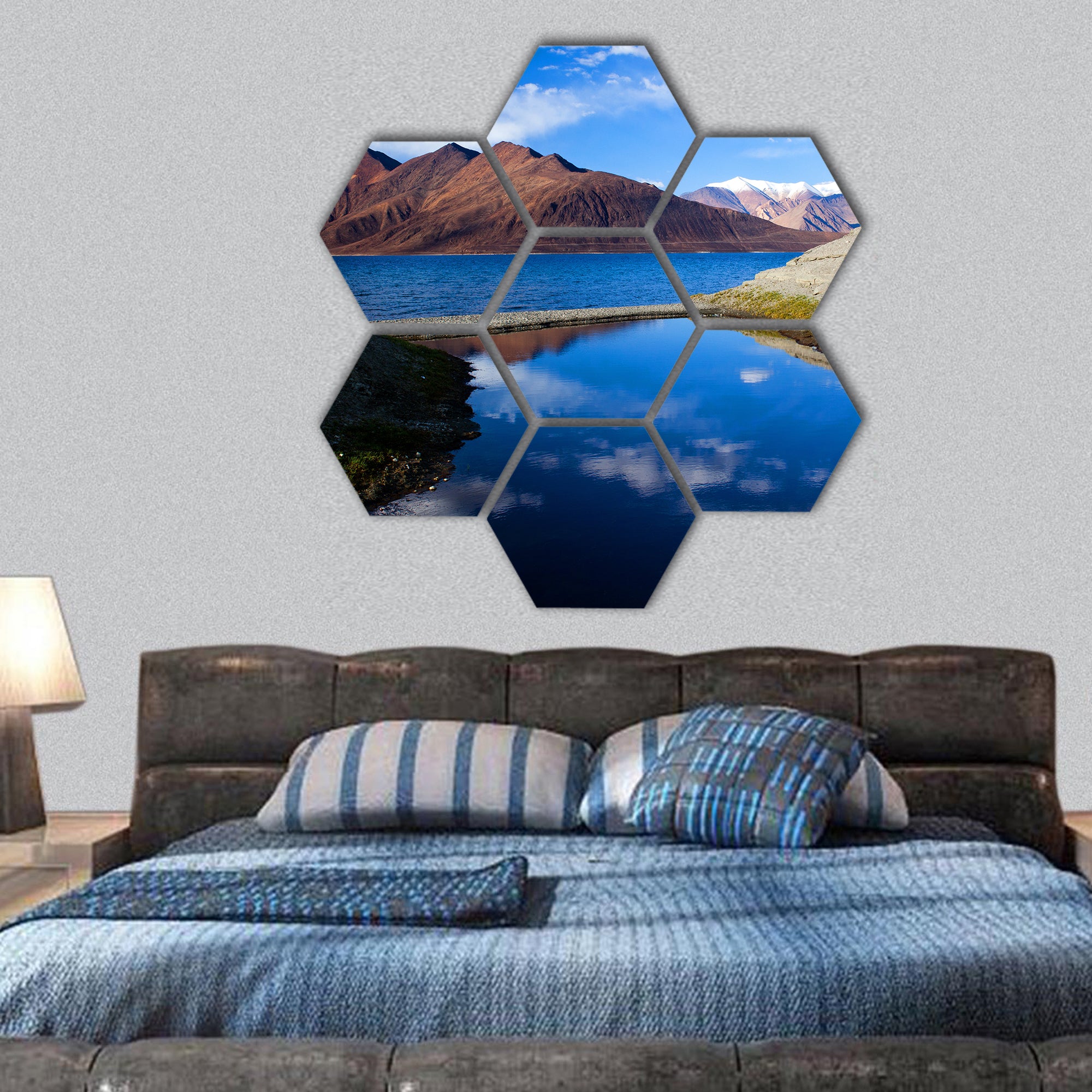 Pangong Lake in Ladakh, India hexagonal canvas wall art