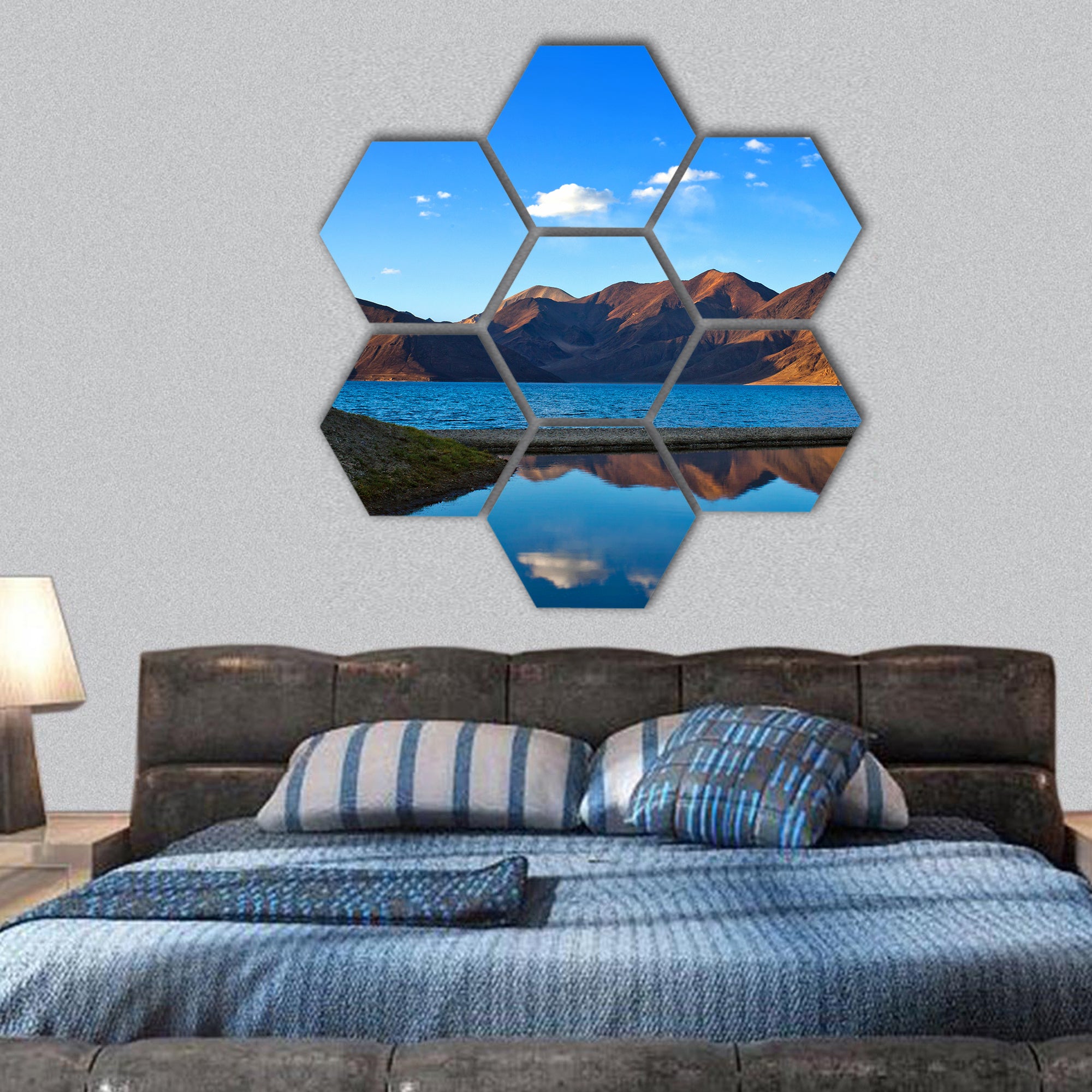 Pangong Lake in Ladakh,  India hexagonal canvas wall art
