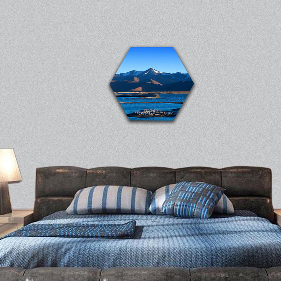 Tso Kar salt water lake in Ladakh, North India hexagonal canvas wall art