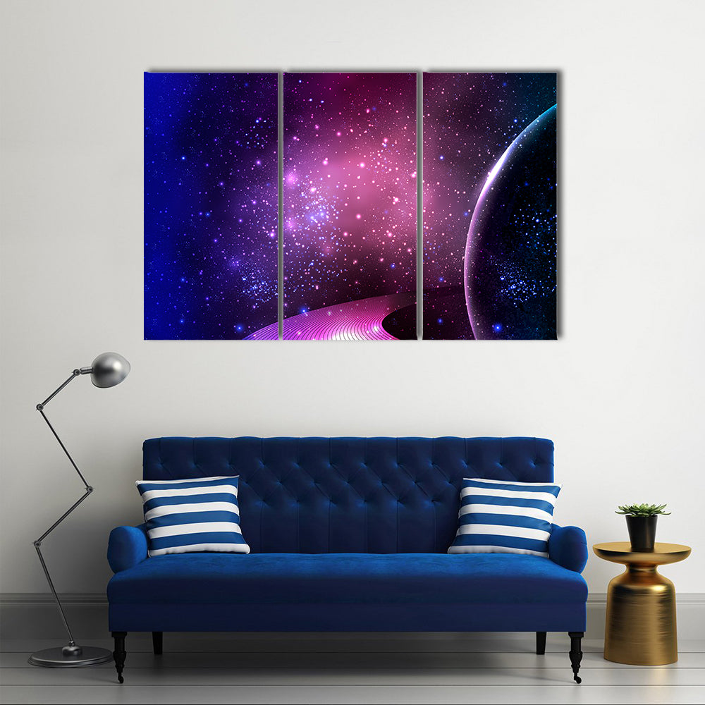 Scenery Of Saturn With Its Rings Multi Panel Canvas Wall Art