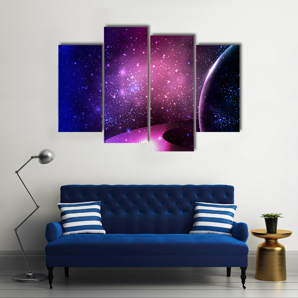 Scenery Of Saturn With Its Rings Multi Panel Canvas Wall Art