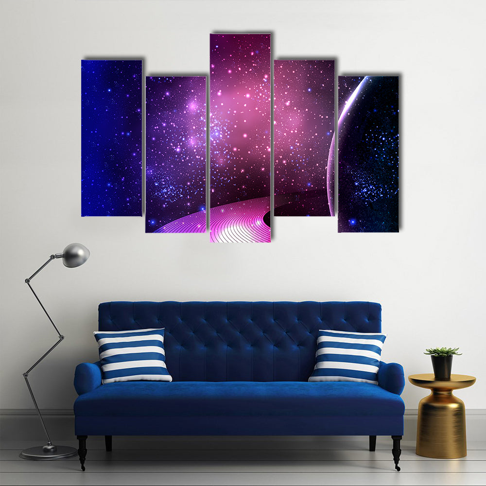 Scenery Of Saturn With Its Rings Multi Panel Canvas Wall Art