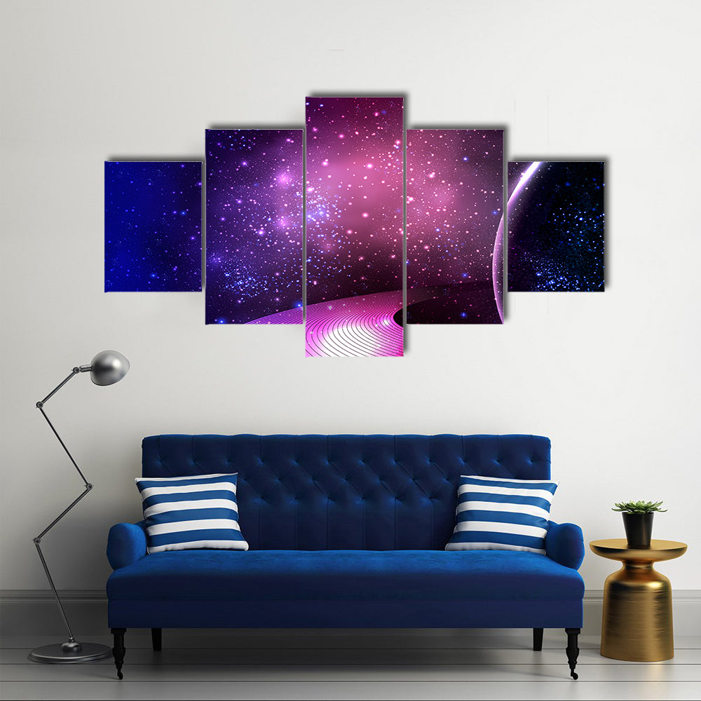 Scenery Of Saturn With Its Rings Multi Panel Canvas Wall Art