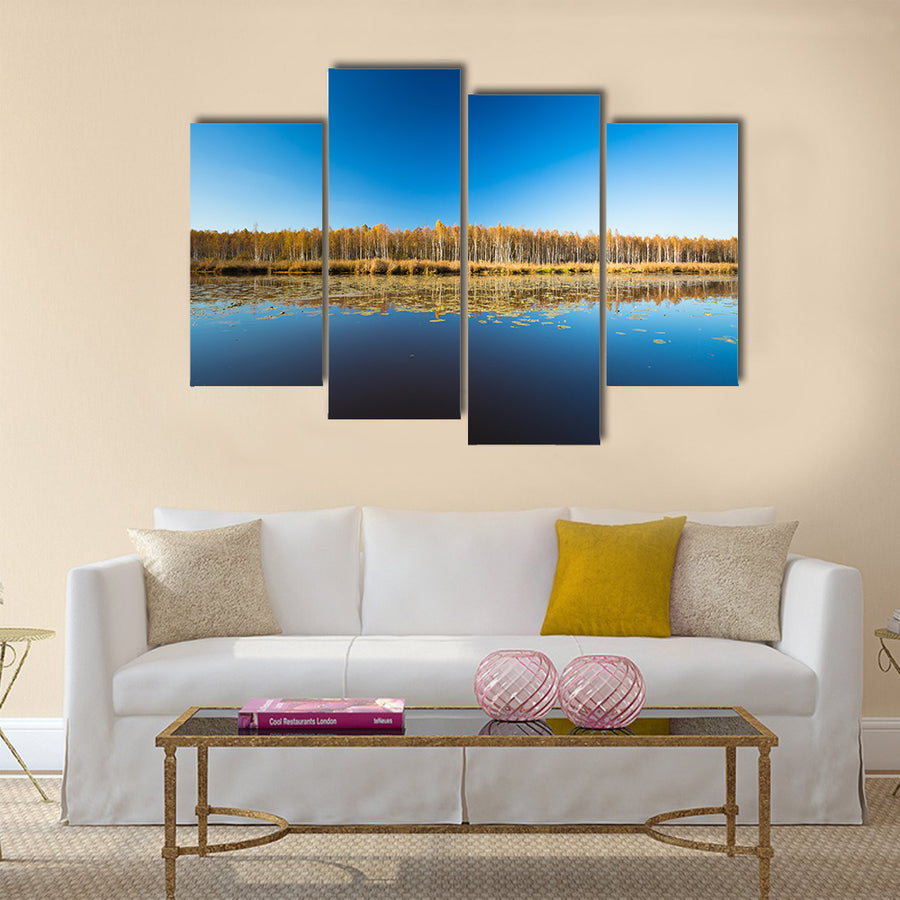Birch forest and lake Multi panel canvas wall art