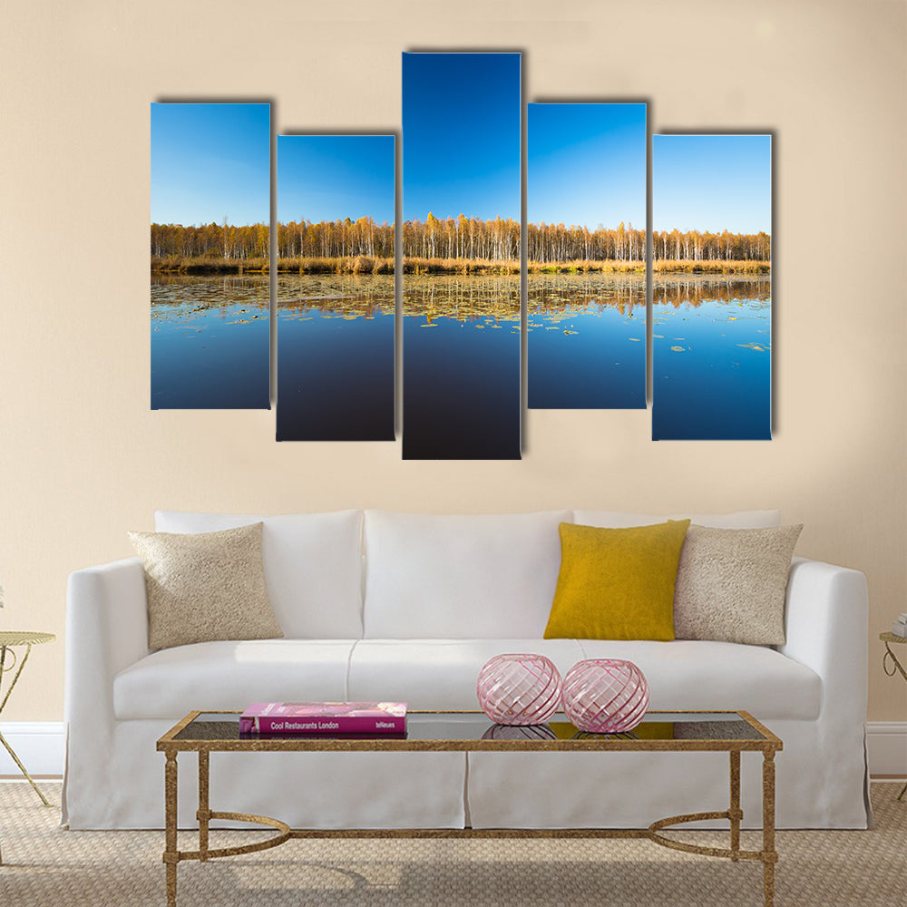 Birch forest and lake Multi panel canvas wall art