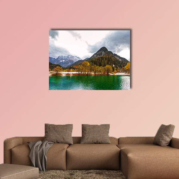 Autumn scenery at Lake Jasna, Mountain Lake in north, Slovenia in the Julian Alps