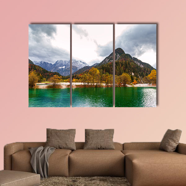 Autumn scenery at Lake Jasna, Mountain Lake in north, Slovenia in the Julian Alps