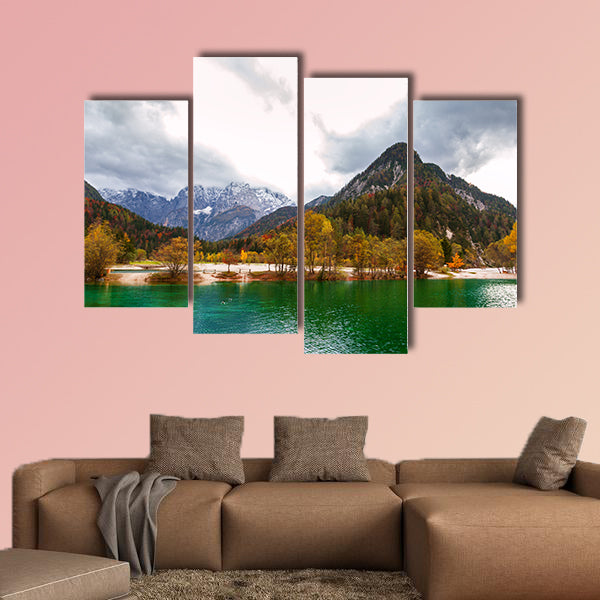 Autumn scenery at Lake Jasna, Mountain Lake in north, Slovenia in the Julian Alps