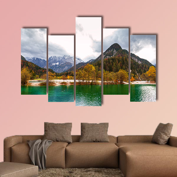 Autumn scenery at Lake Jasna, Mountain Lake in north, Slovenia in the Julian Alps