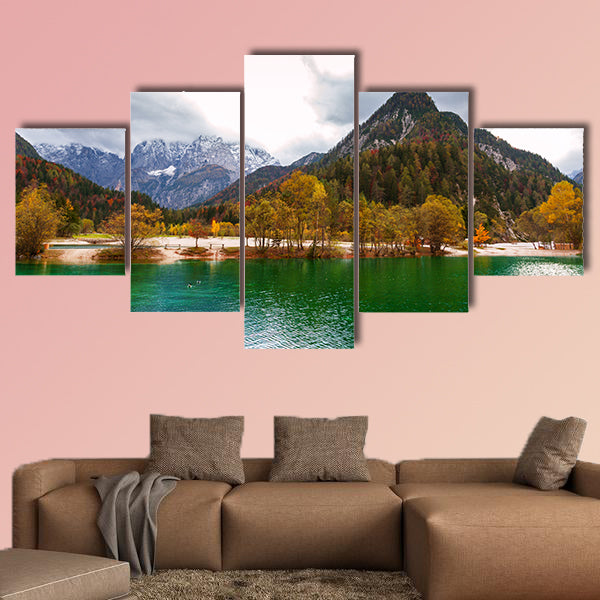 Autumn scenery at Lake Jasna, Mountain Lake in north, Slovenia in the Julian Alps