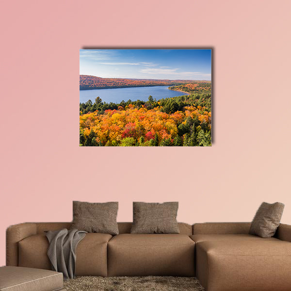 Overlooking a lake surrounded by brilliant fall foliage - Algonquin wall art