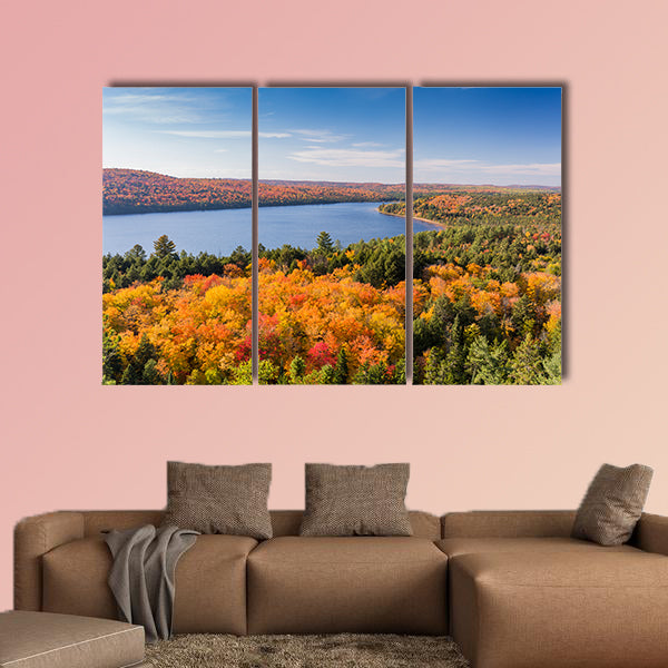 Overlooking a lake surrounded by brilliant fall foliage - Algonquin wall art