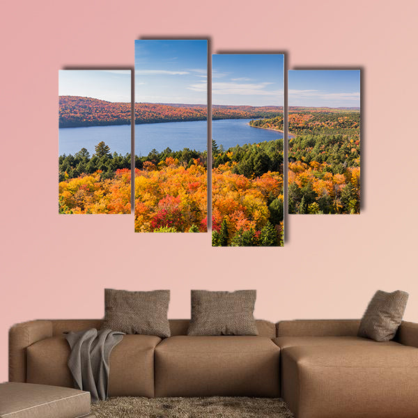 Overlooking a lake surrounded by brilliant fall foliage - Algonquin wall art