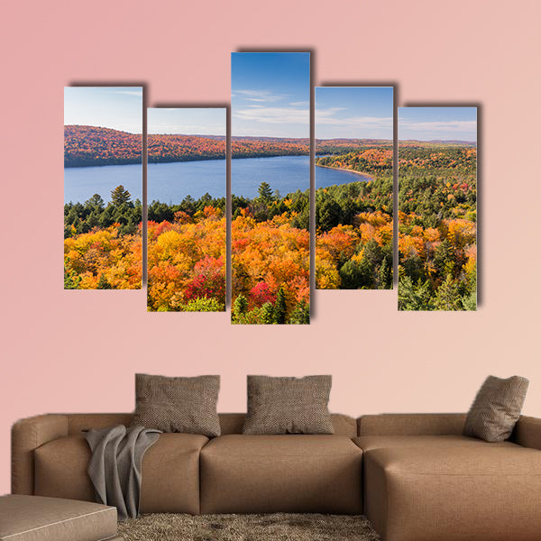 Overlooking a lake surrounded by brilliant fall foliage - Algonquin wall art
