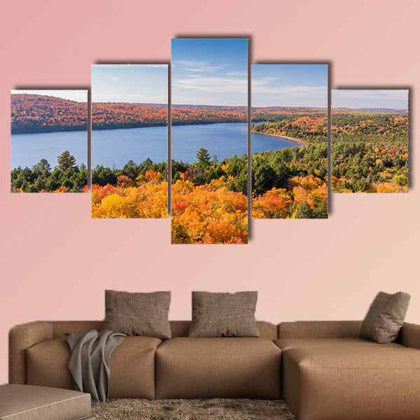 Overlooking a lake surrounded by brilliant fall foliage - Algonquin wall art