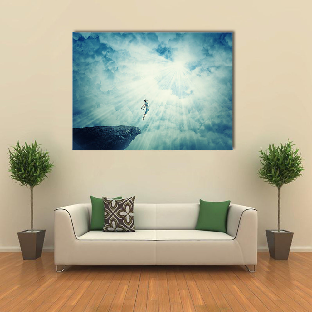 Illusion Of Astral Travel of Young Boy In A Mysterious Place Into The Clouds Multi Panel Canvas Wall Art