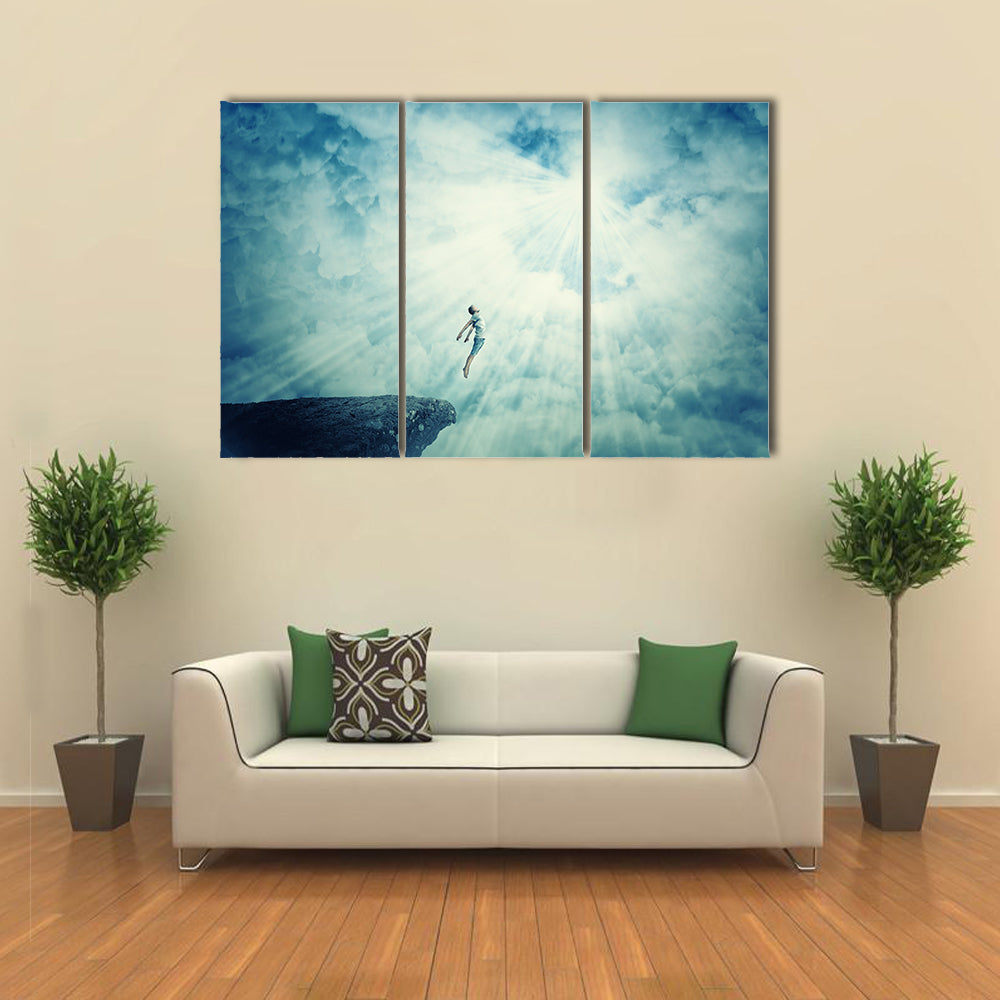 Illusion Of Astral Travel of Young Boy In A Mysterious Place Into The Clouds Multi Panel Canvas Wall Art