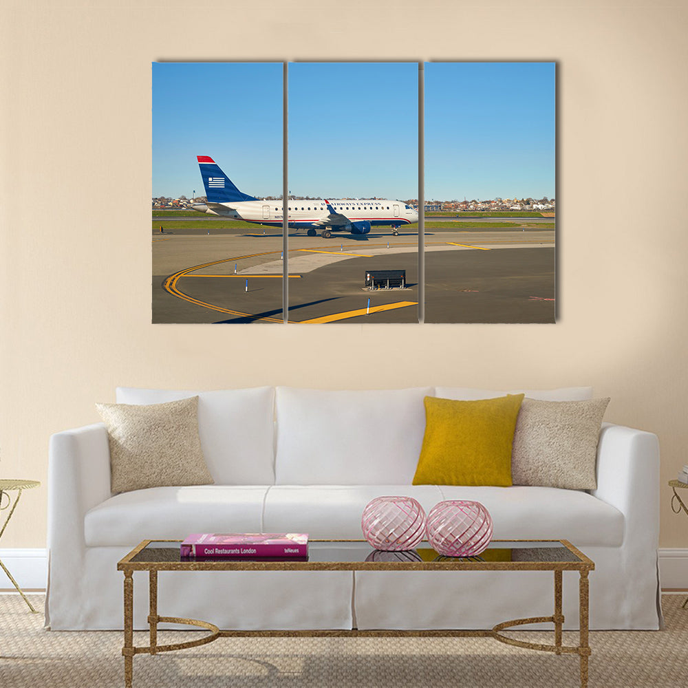airplane at LaGuardia Airport multi panel canvas wall art
