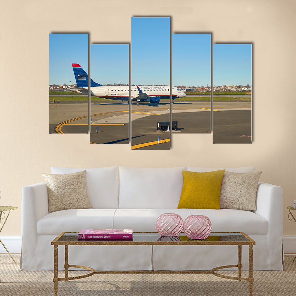 airplane at LaGuardia Airport multi panel canvas wall art