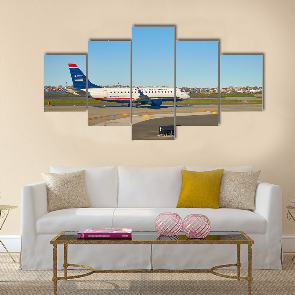 airplane at LaGuardia Airport multi panel canvas wall art