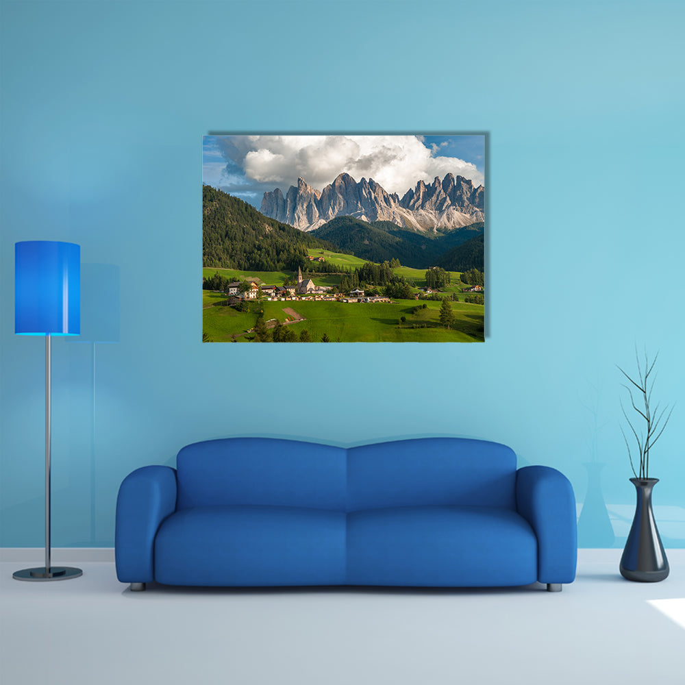 The beauty of the Santa Maddalena Village and the Dolomites, Val di Funes, Italy Multi Panel Canvas Wall Art