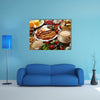 Breakfast buffet full continental and english coffee orange juice salad croissant fruit Multi panel canvas wall art