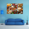 Breakfast buffet full continental and english coffee orange juice salad croissant fruit Multi panel canvas wall art