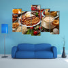 Breakfast buffet full continental and english coffee orange juice salad croissant fruit Multi panel canvas wall art