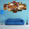 Breakfast buffet full continental and english coffee orange juice salad croissant fruit Multi panel canvas wall art