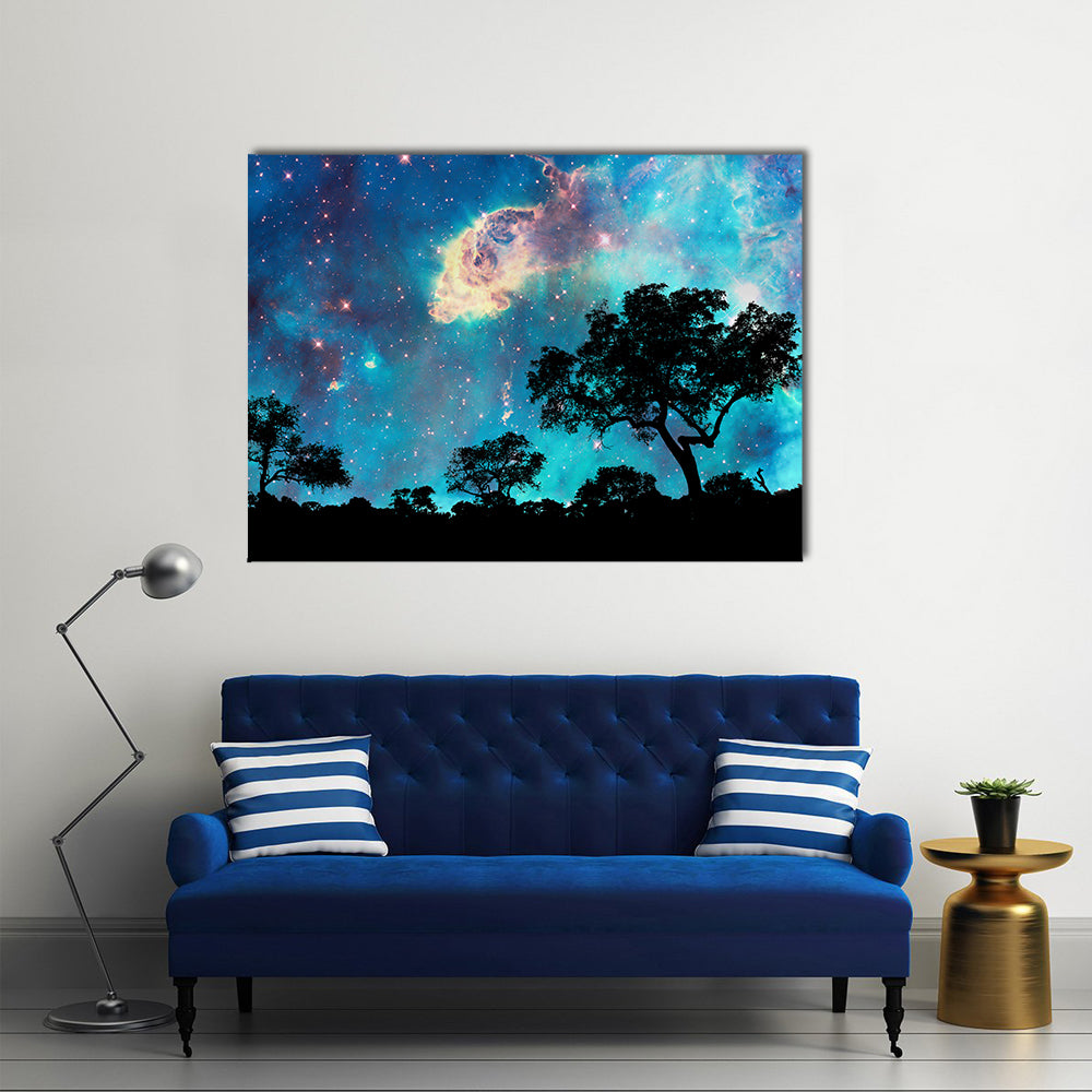 Beautiful Night Landscape Scenery with Starry Night Multi Panel Canvas Wall Art