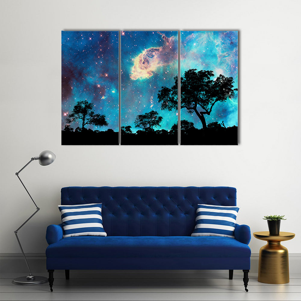 Beautiful Night Landscape Scenery with Starry Night Multi Panel Canvas Wall Art