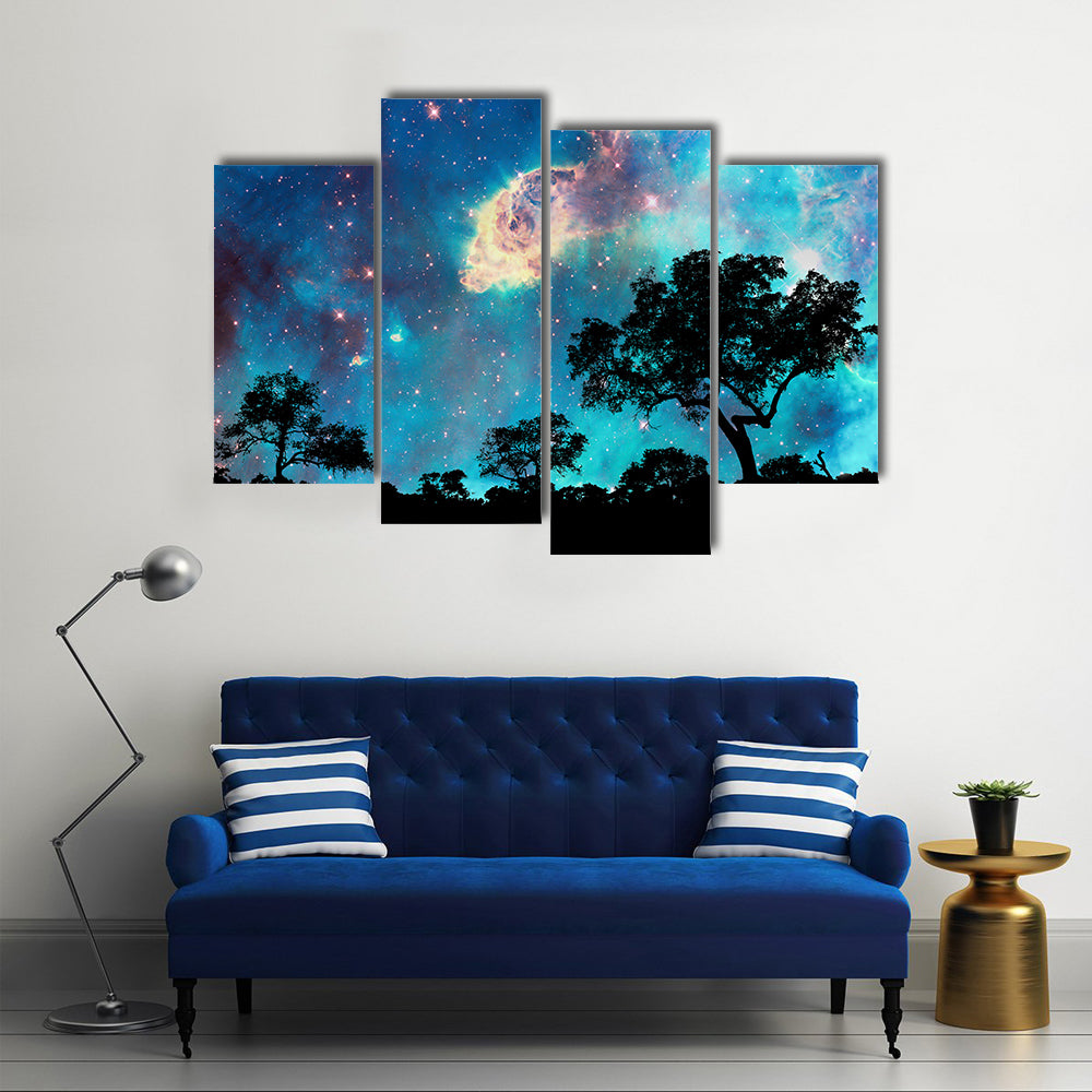 Beautiful Night Landscape Scenery with Starry Night Multi Panel Canvas Wall Art