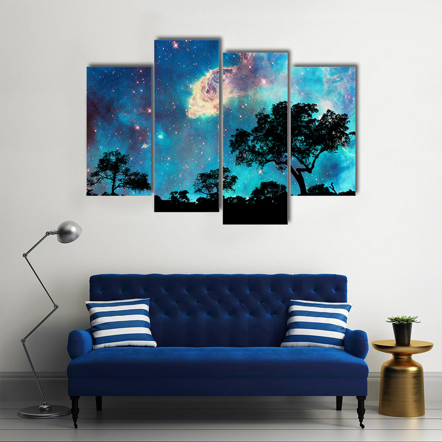 Beautiful Night Landscape Scenery with Starry Night Multi Panel Canvas Wall Art