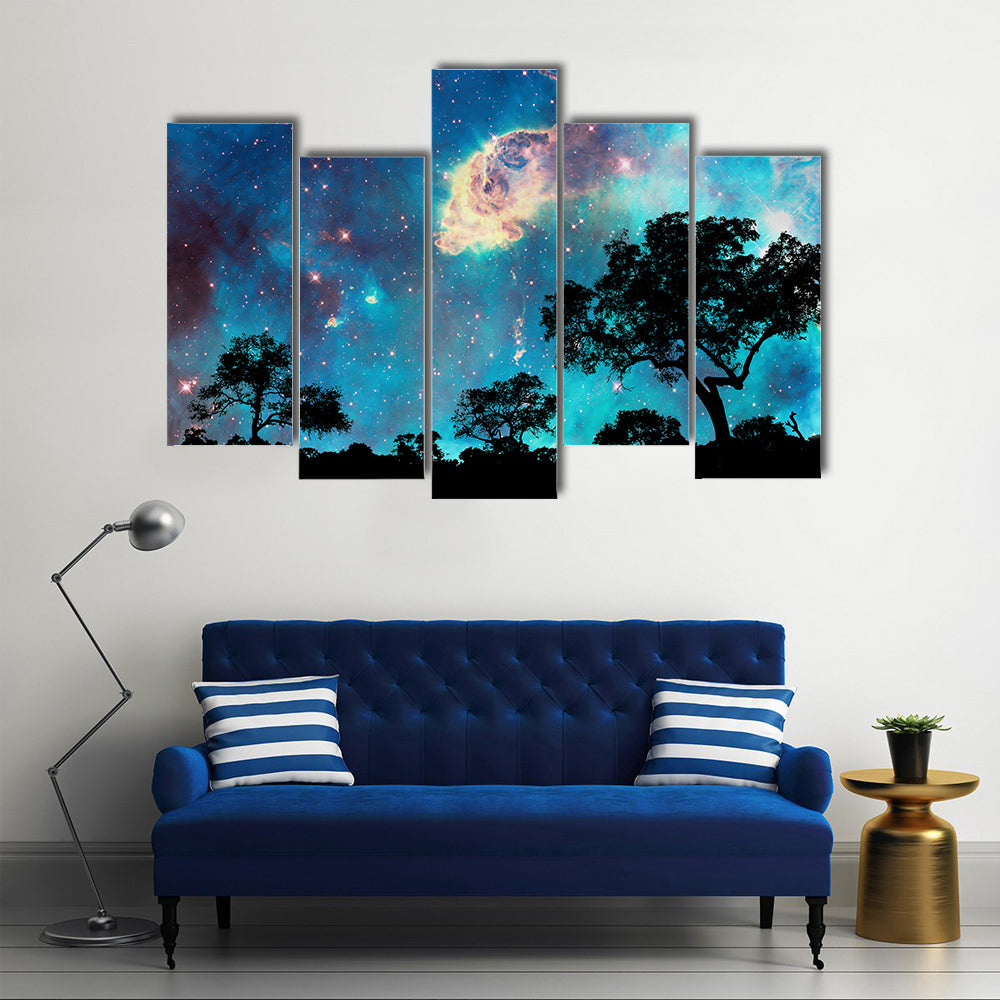 Beautiful Night Landscape Scenery with Starry Night Multi Panel Canvas Wall Art