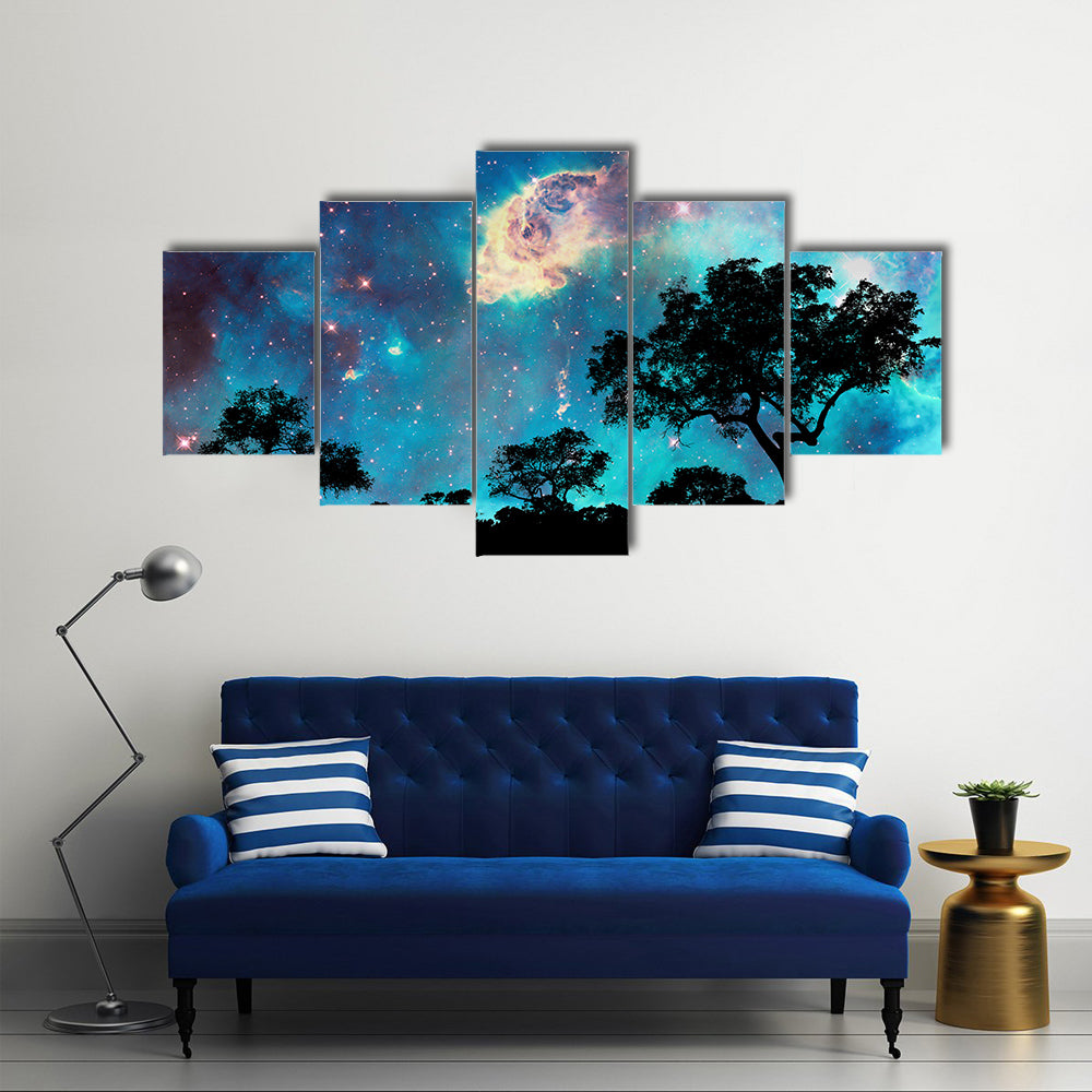 Beautiful Night Landscape Scenery with Starry Night Multi Panel Canvas Wall Art