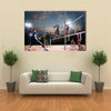 volleyball players in action on the open air court Multi panel canvas wall art