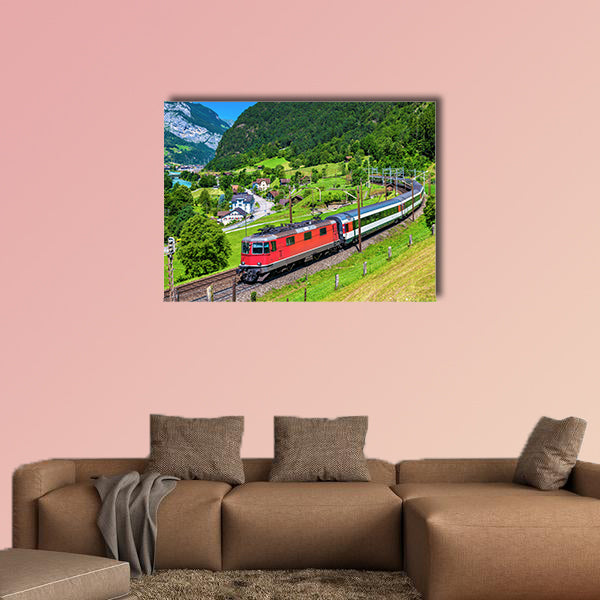 Intercity train climbs up the Gotthard railway, multi panel canvas wall art