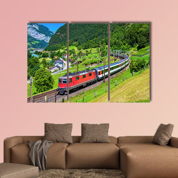 Intercity train climbs up the Gotthard railway, multi panel canvas wall art