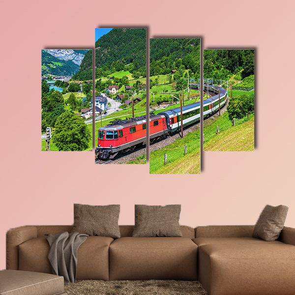 Intercity train climbs up the Gotthard railway, multi panel canvas wall art