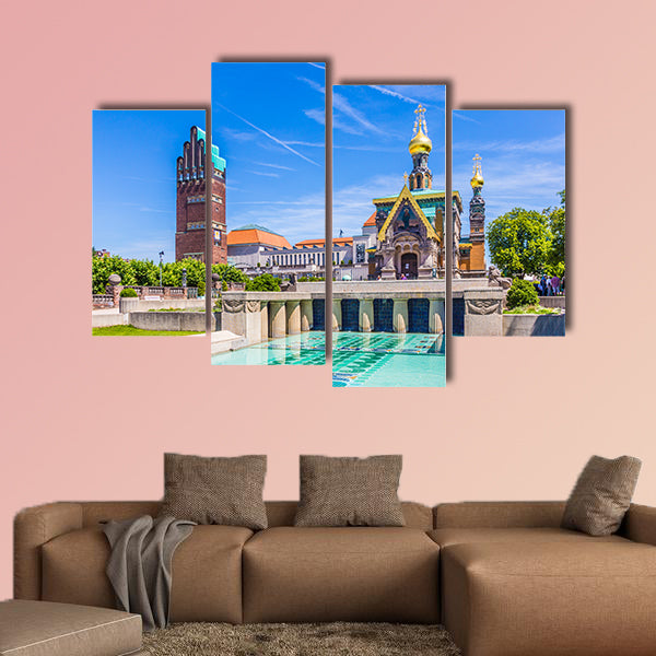 People visit Mathildenhoehe in Darmstadt multi panel canvas wall art