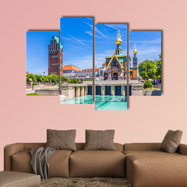 People visit Mathildenhoehe in Darmstadt multi panel canvas wall art