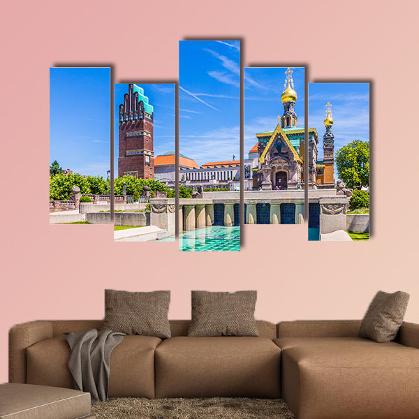People visit Mathildenhoehe in Darmstadt multi panel canvas wall art