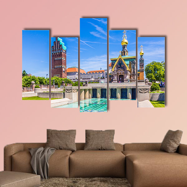 People visit Mathildenhoehe in Darmstadt multi panel canvas wall art
