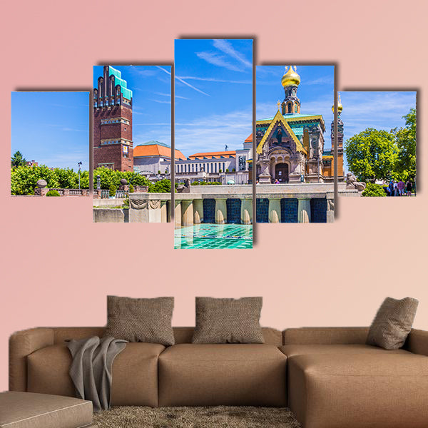 People visit Mathildenhoehe in Darmstadt multi panel canvas wall art