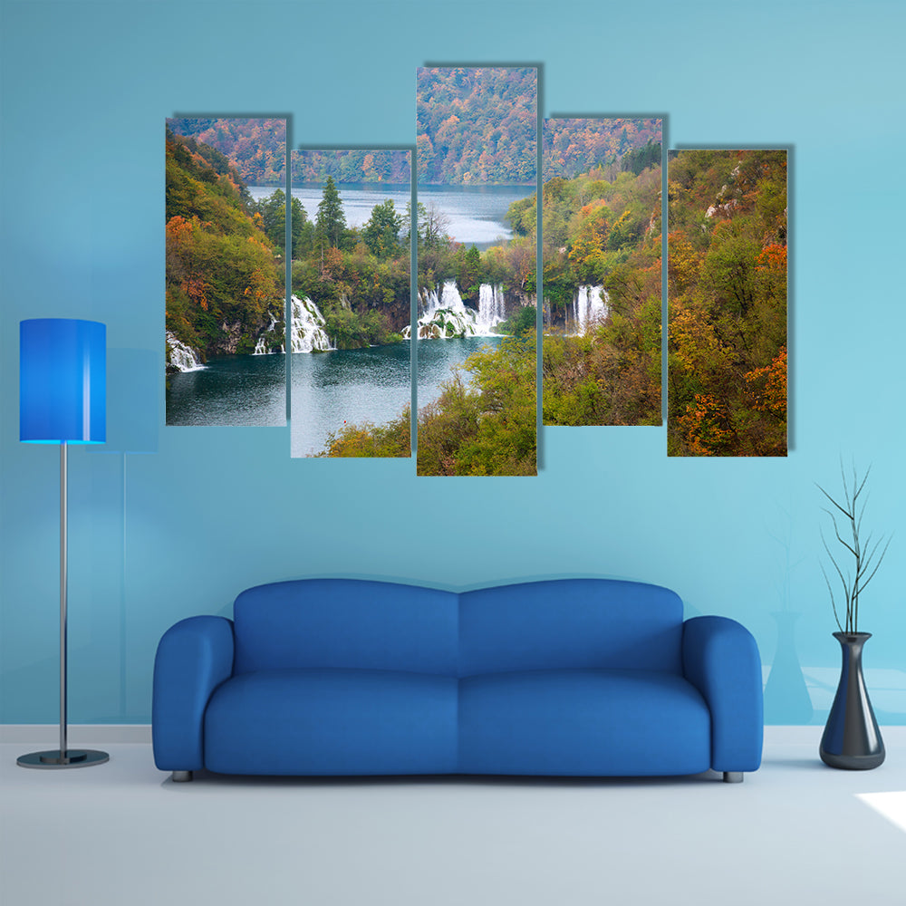 Aerial View In Plitvice National Park Croatia Multi Panel Canvas Wall Art
