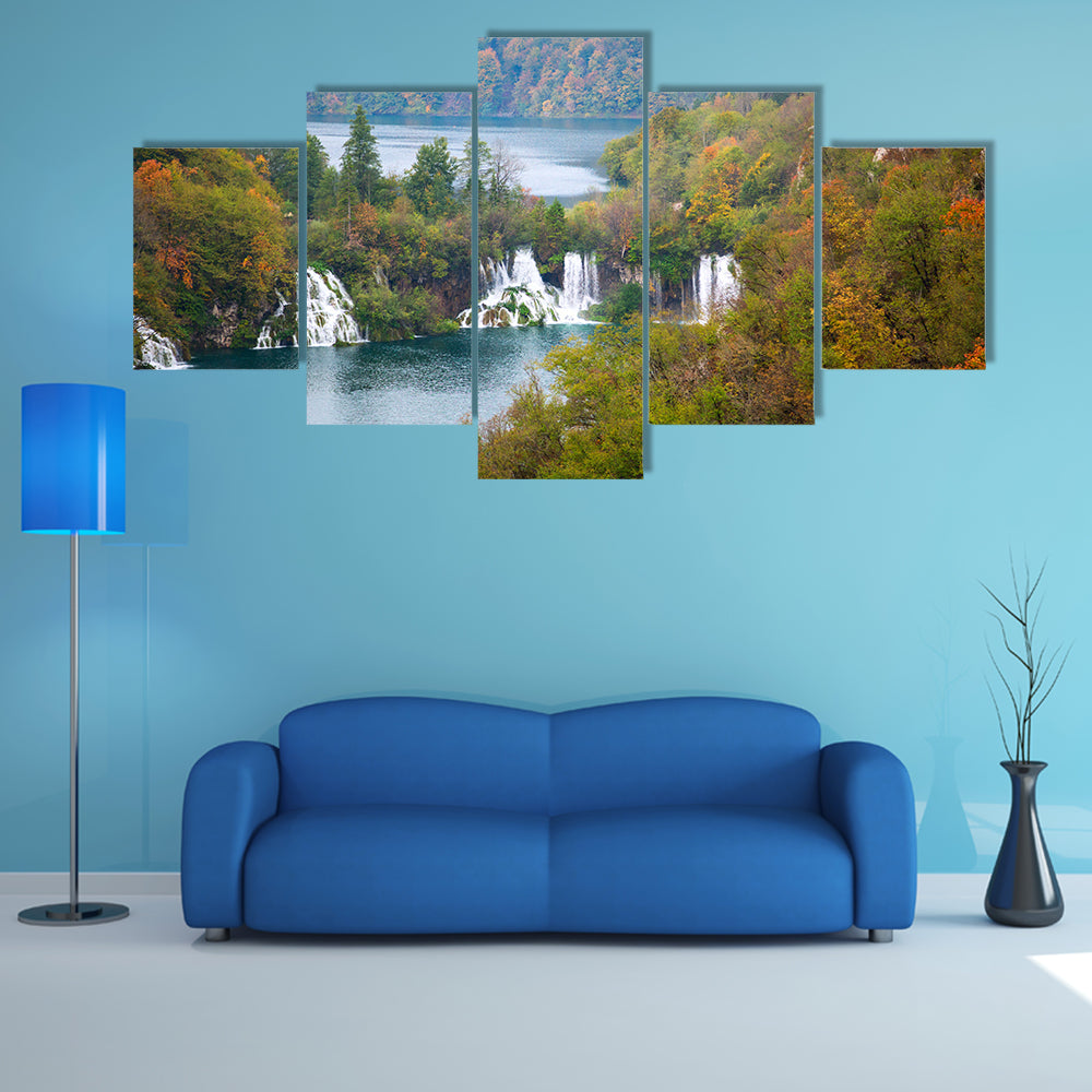 Aerial View In Plitvice National Park Croatia Multi Panel Canvas Wall Art