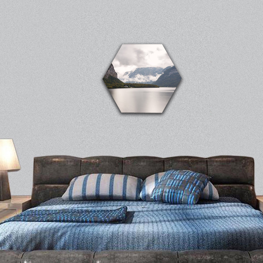 Hallstatter See mountain lake, Salzkammergut region hexagonal canvas wall art