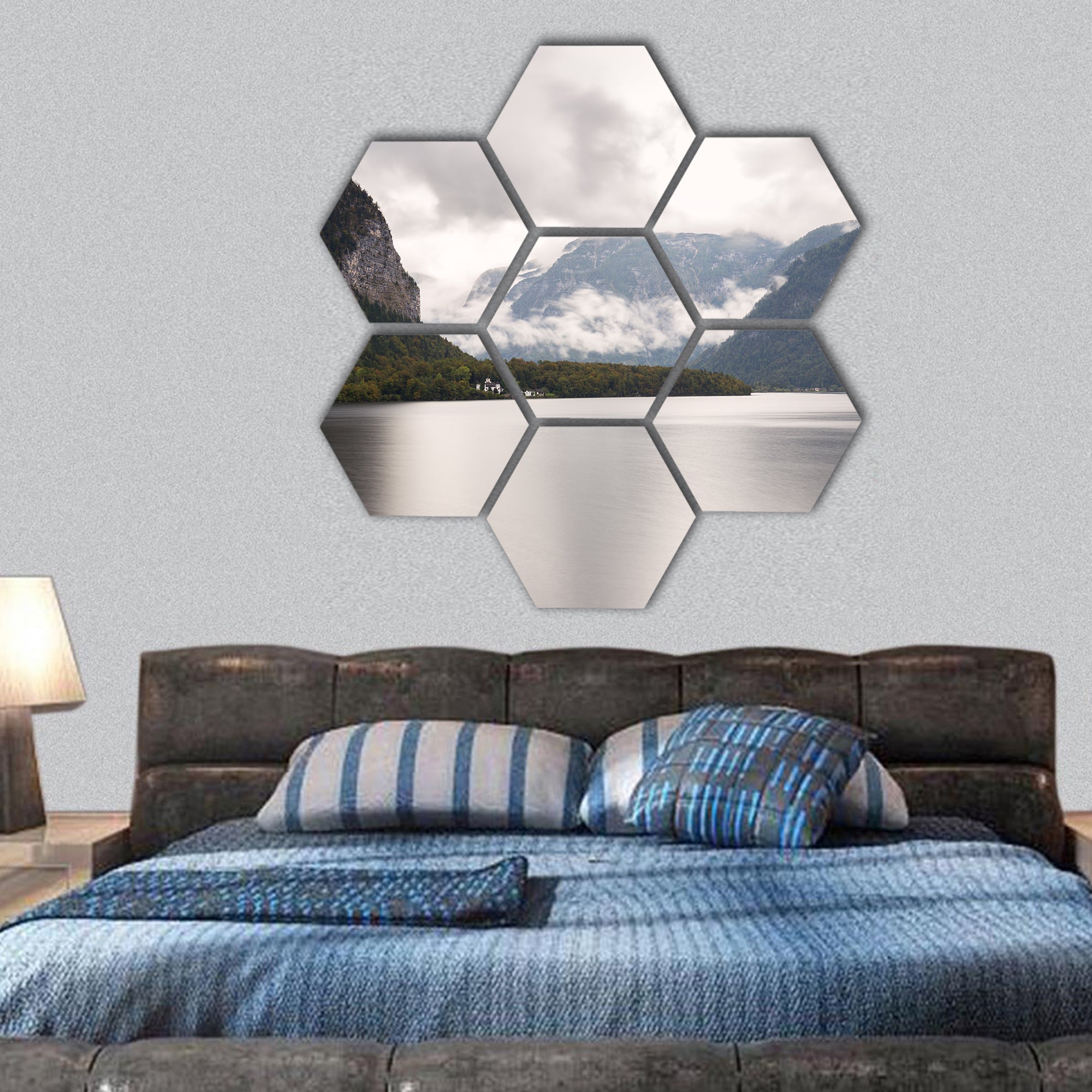 Hallstatter See mountain lake, Salzkammergut region hexagonal canvas wall art