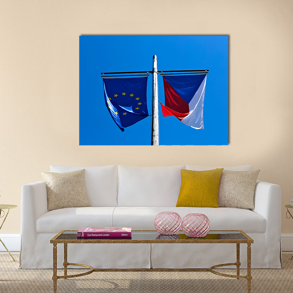 Flags Of The European Union And The Czech Republic Multi Panel Canvas Wall Art